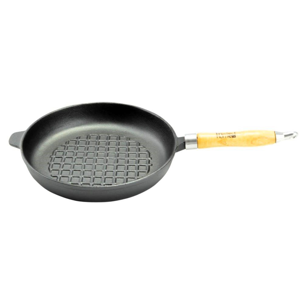 Grillpan houten handvat 24cm_3 Gietijzeren Grillpan met Houten Handvat 24cm