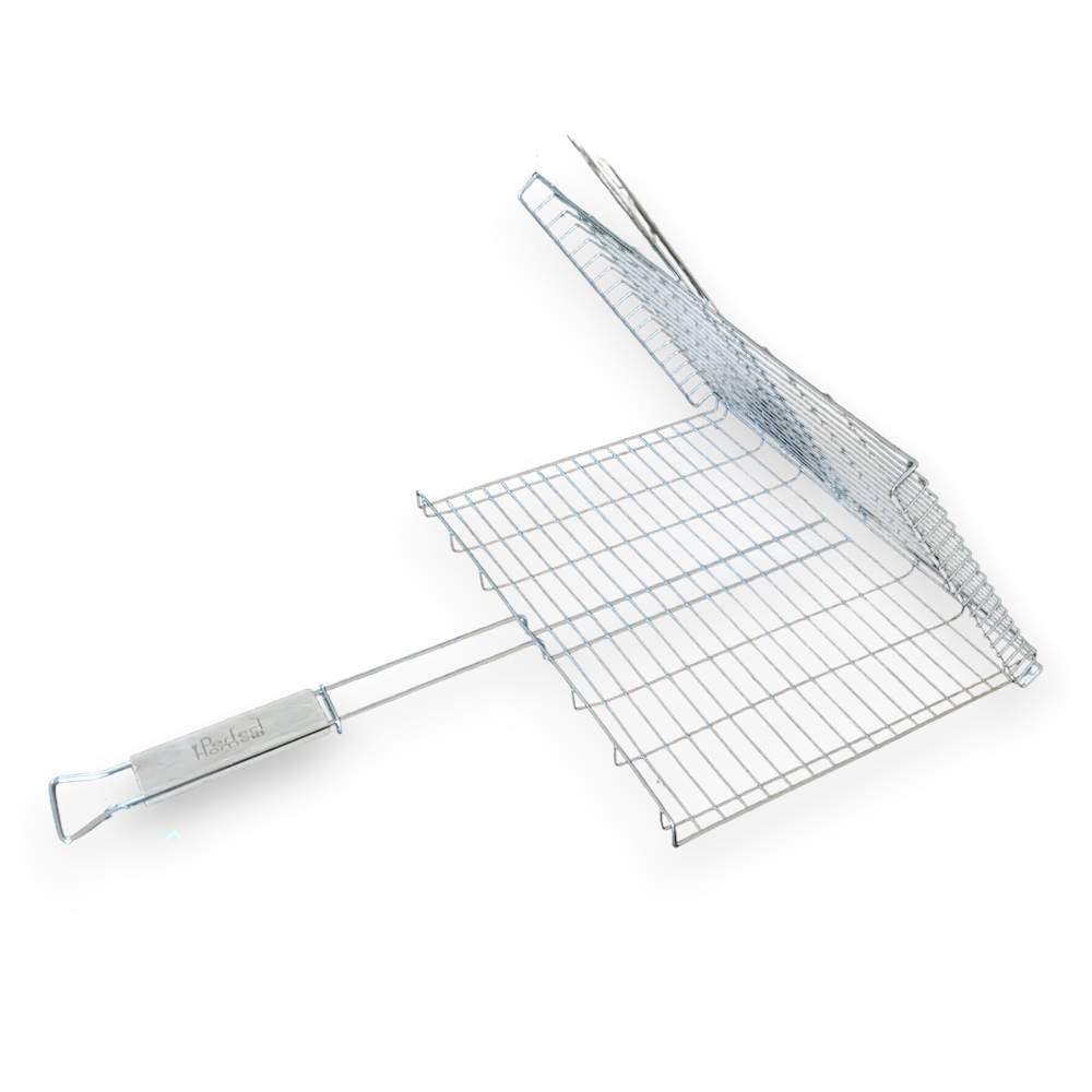 PerfectHome Ijzeren Grillrooster met Houten Handvat Open