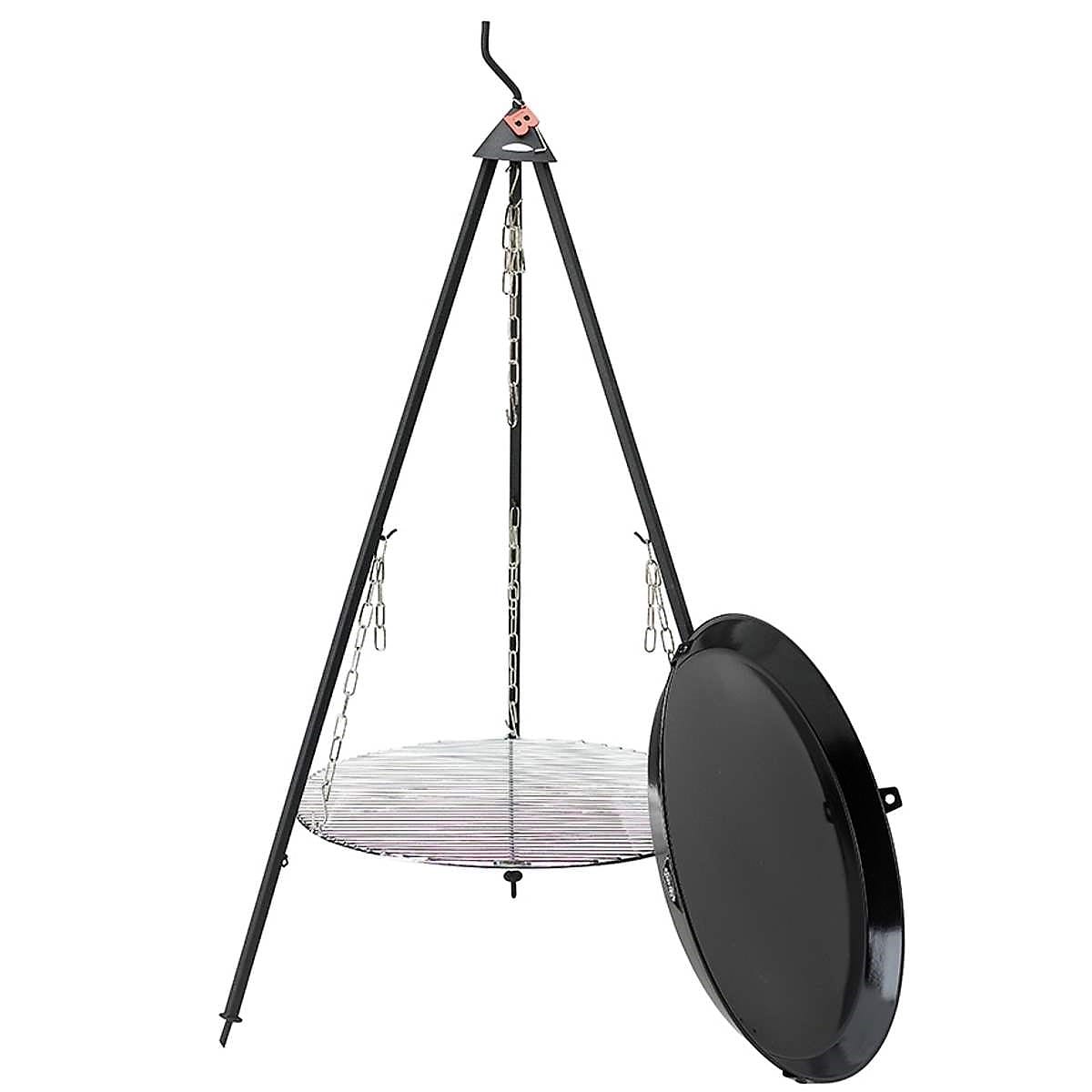 BBQ-Pan rond met rooster en driepoot BBQ-Pan rond met rooster en driepoot