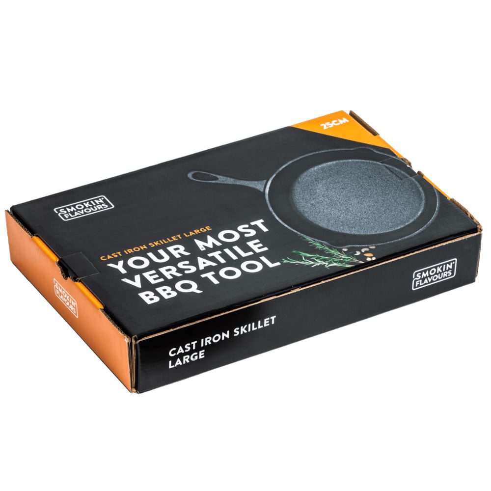 Smokin’ Flavours Gietijzeren Skillet 25 cm verpakking SMOKIN' FLAVOURS Gietijzeren Skillet 25 cm
