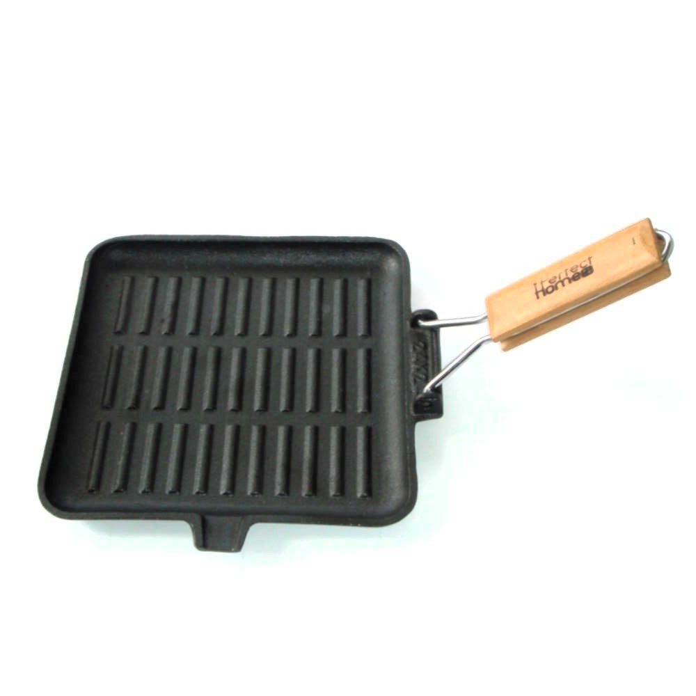 Grillpan vierkant houten handvat 24cm