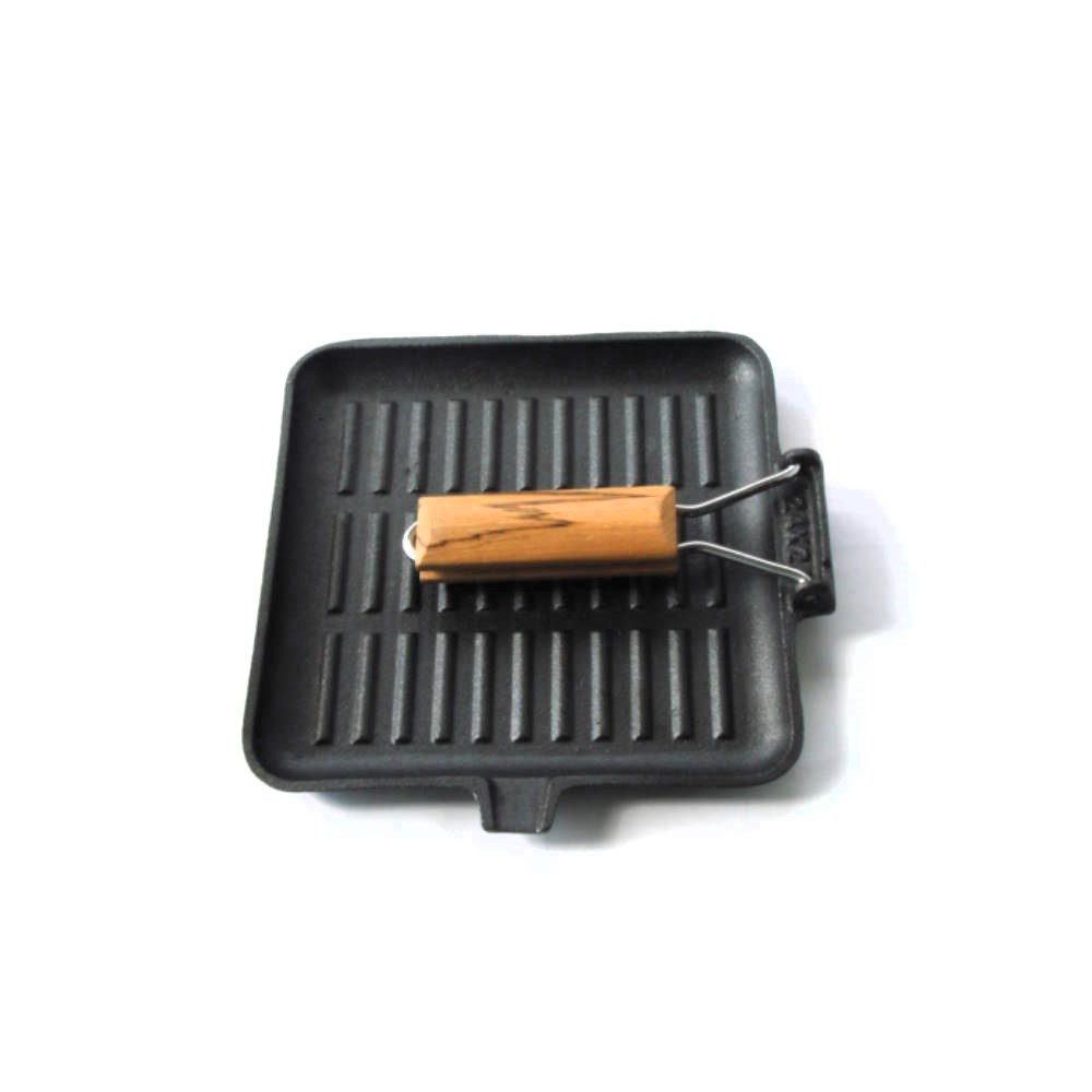 Gietijzeren Grillpan Vierkant met Houten Handvat
