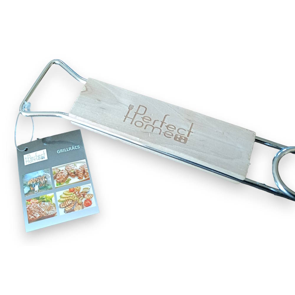PerfectHome Ijzeren Grillrooster Houten Handvat PerfectHome IJzeren Klemrooster met Houten Handvat
